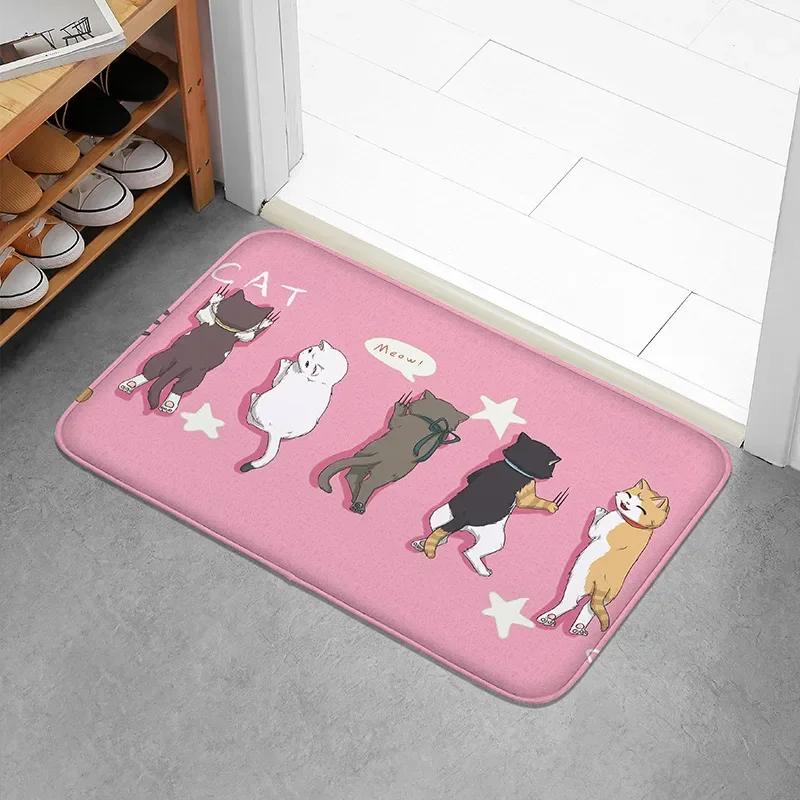 Pink kitten flannel door carpet, bathroom door mat, absorbent foot pad, bedroom floor mat, decorative mat, machine washable