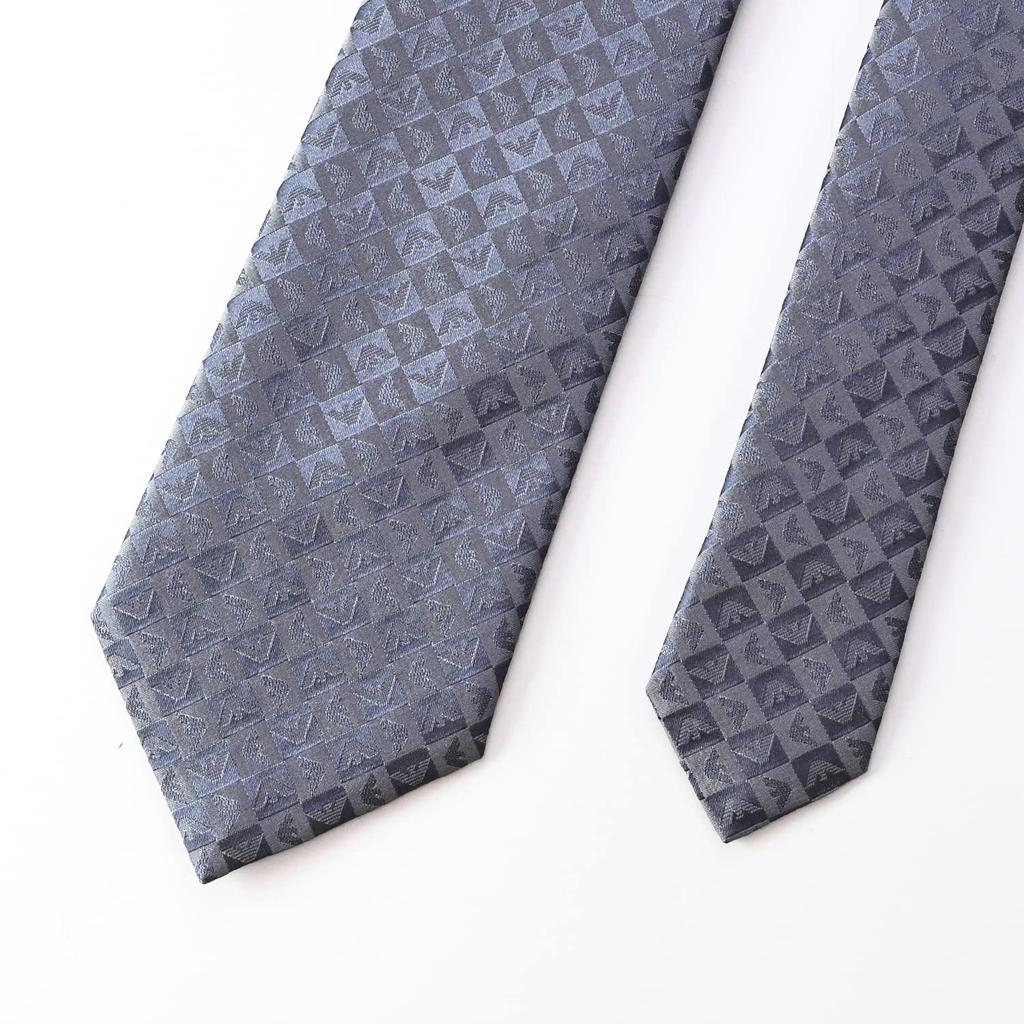 Emporio Armani men's tie, gray, 7.5cm wide, 100% silk, eagle and check pattern, 340075 2R612 00041, MADE IN ITALY [Used]