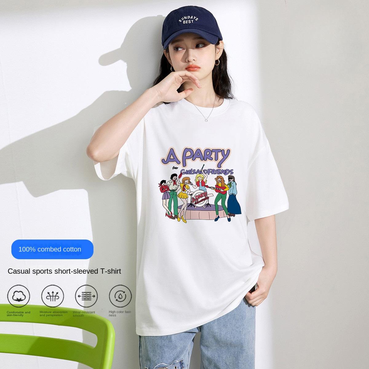 Летняя хлопковая футболка с коротким рукавом с буквенным принтом — фото 8