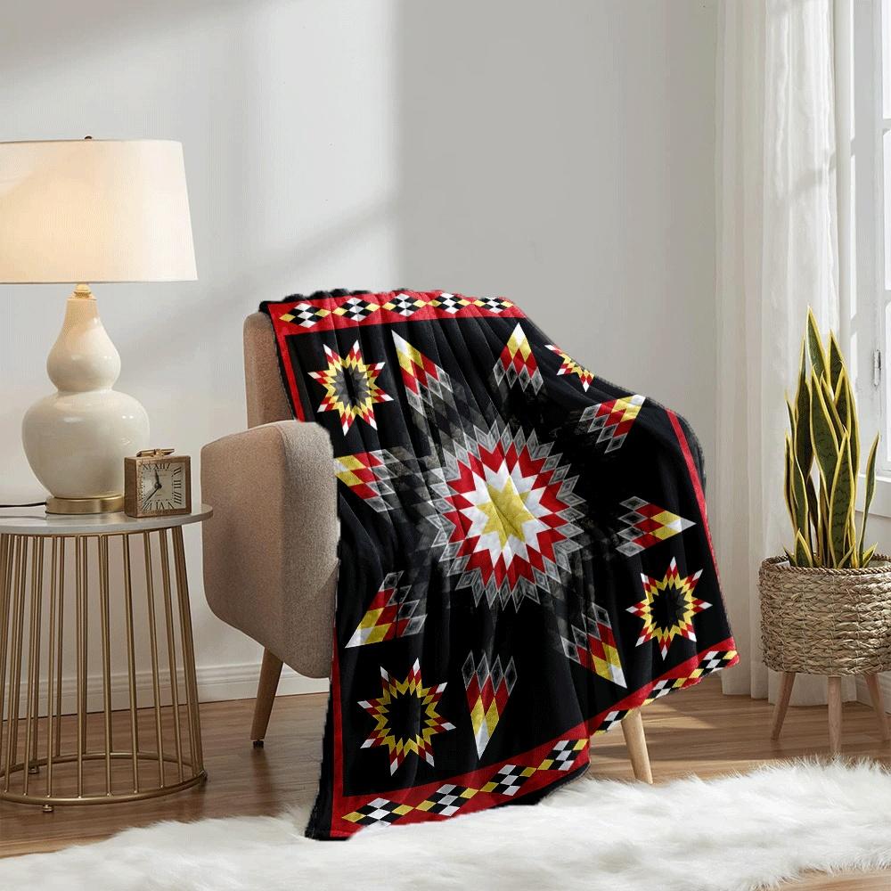 Native American Star Quilt Blanket Tribal Geometric Pattern Fleece Throw All Season Soft Warm Bedding Home Decor Gift