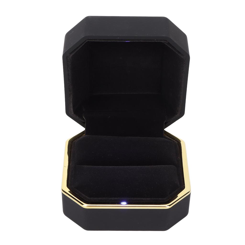 Luksuriøs ringeske Firkantet fløyel Bryllupsringeske med LED-lys for Frieri Forlovelse Bryllup Svart
