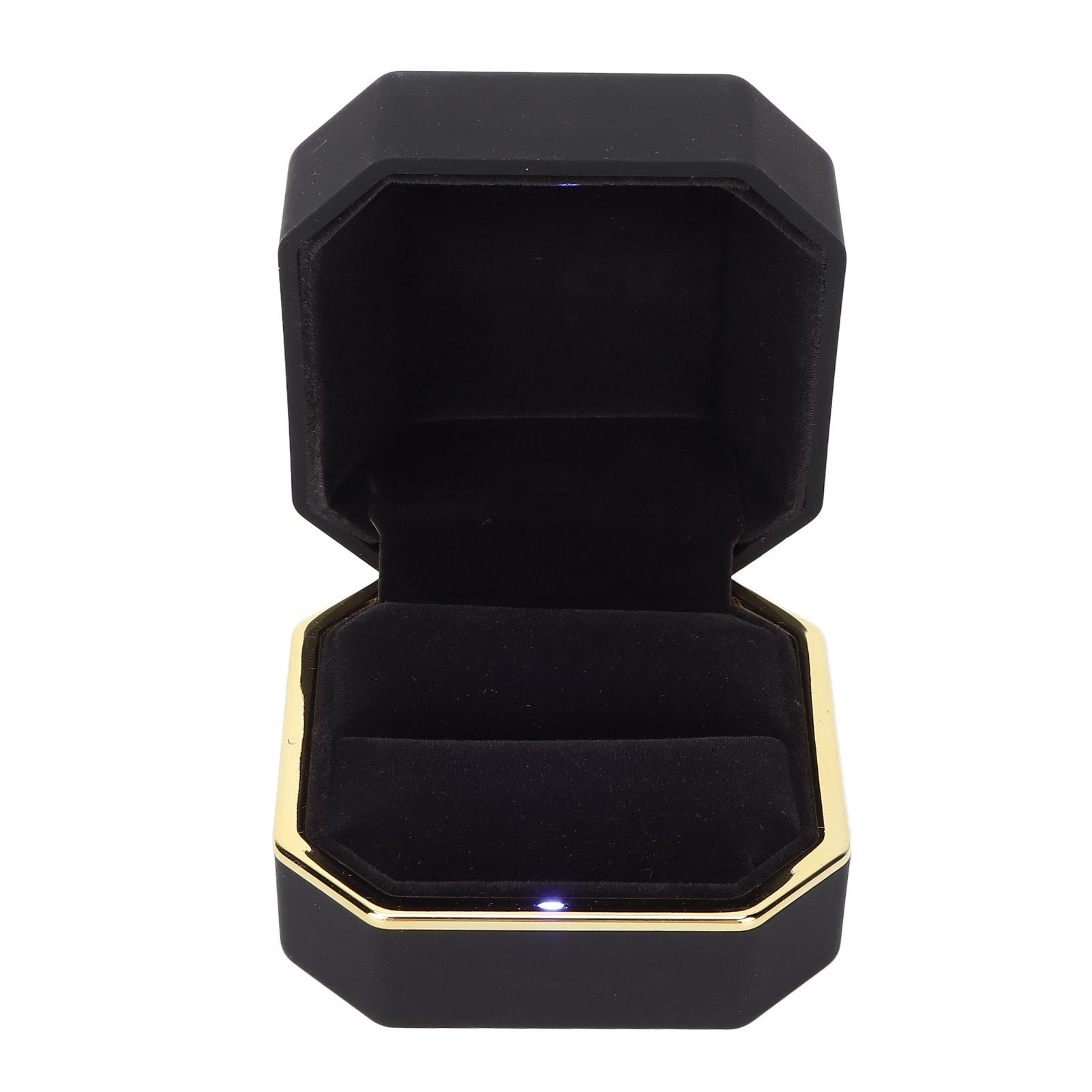 

Розкішна коробка для каблучок, квадратна оксамитова обручка з світлодіодним підсвічуванням для весілля, заручини, чорна чорний