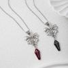 Exaggerated Gothic Sliver Color Vampire Bat Cross Red Coffin  Pendant Necklace for Women Halloween Party Retro Punk Jewelry Gift