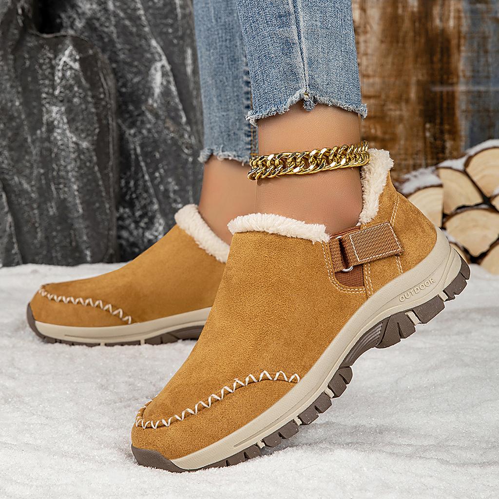 Plush Women's Cotton Shoes Warm Ankle Boots Cow Suede Flats Non-slip Winter Walking Casual Shoes Mother Shoes