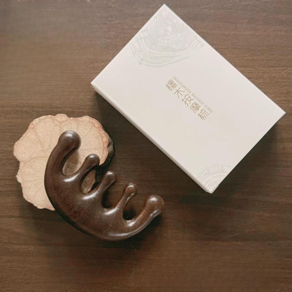 Gold Silk Sandalwood Portable Multifunctional Five-Tooth Wooden Massage Comb