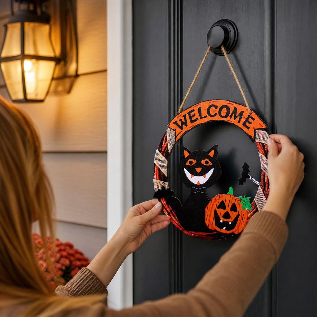 Halloween Round Wooden Door Sign Hanging Decoration for Party Decor and Scene Setup