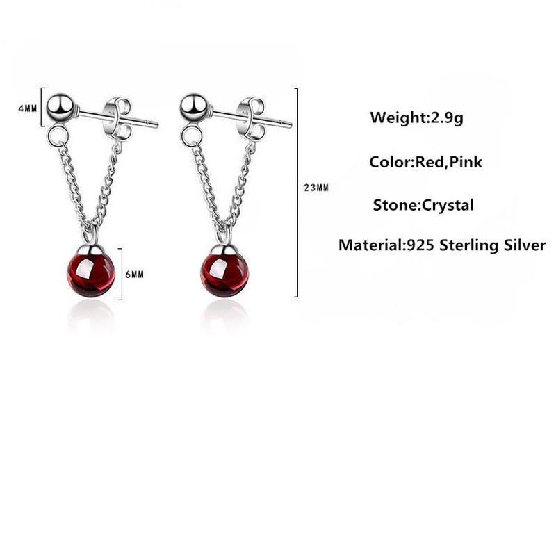 Elegancki okrągły naturalny granat kamień 925 srebrny igła damski frędzel kolczyki biżuteria dla kobiet dziewcząt prezent