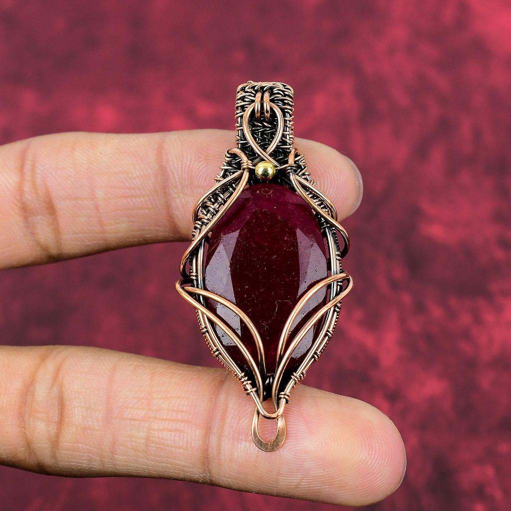 Faceted Kashmir Ruby Pendant Copper Wire Wrapped Jewelry Handmade Gemstone Pendant Unique Pendant Copper Wire Wrap Pendant Gifts For Mother