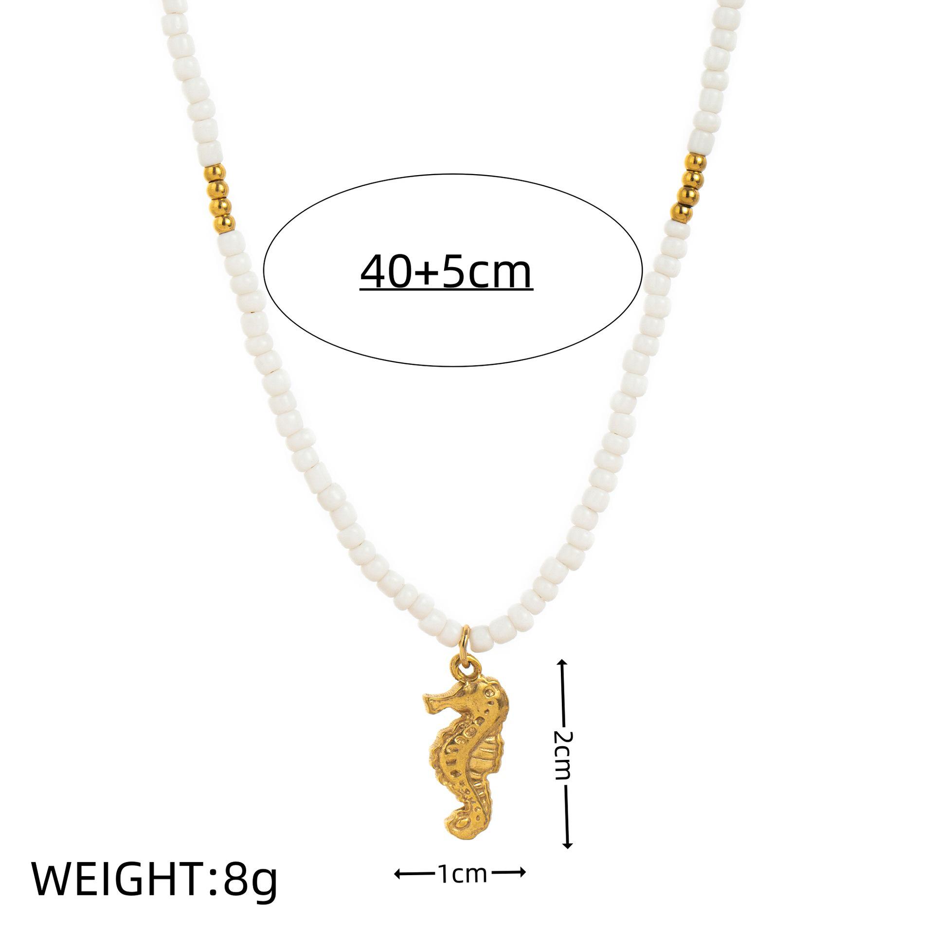 18K Gold-Stainless Steel Beach-Style Seashell & Seahorse Pendant Necklace with Long-Lasting Color Retention