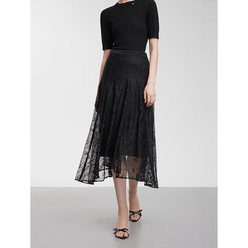 ELLE French Elegant Lace Design A-Line Skirt L