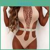Elegant Sexy Women One Piece Swimwear With Crystal Pattern Cut And High Mesh Design