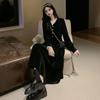 2025 Spring Women's Black Long Sleeve Slimming Dress