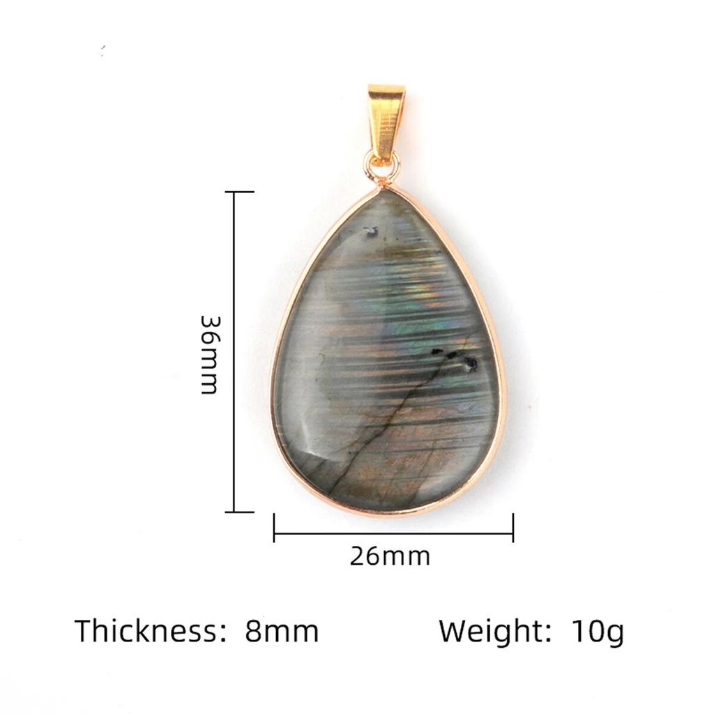 Labradorit-Anhänger aus Naturstein, tropfenförmiger Halskettenanhänger für die Schmuckherstellung, DIY-Halskettenzubehör, Größe 26 x 36 mm