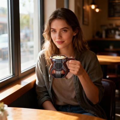 Musikbecher 500ml Große Kapazität Trinkbecher mit Deckel 3D Keramiktasse für Tee Weihnachten Café Frauen Männer Wasser Reise Bücherregal