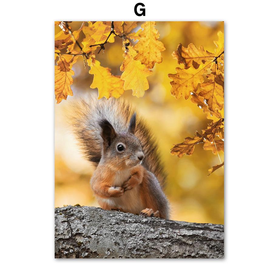 Autumn Forest Wood Cabin Pumpkin Squirrel Nordic Posters And Prints Wall Art Canvas Painting Wall Pictures For Living Room Decor