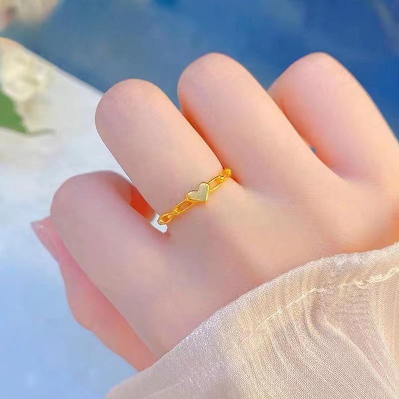 Zhou Family Inspired Adjustable Gold-Plated Interlocking Heart Ring for Index Finger