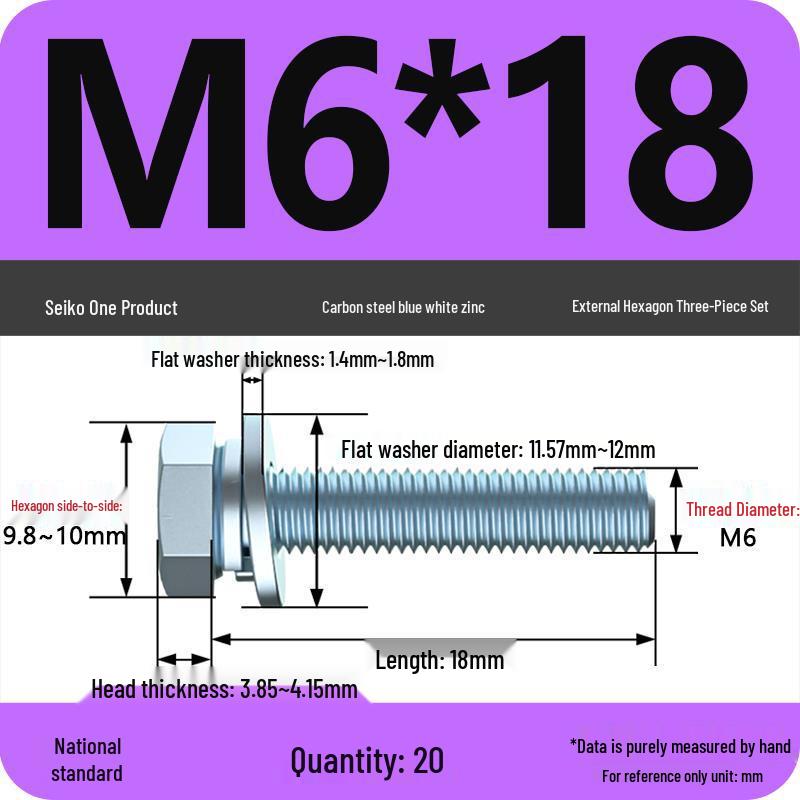 Grade 8.8 Galvanized Hex Bolt Set: Includes Hex Bolt, Spring Washer, Flat Washer (Sizes: M4, M5, M6, M8, M10, M12)