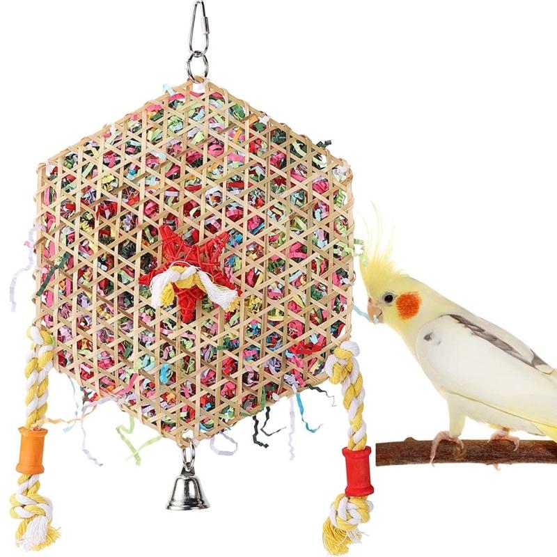 Y3NA Bird Toy Tearing Chewing Toy for Teeth Rattan Shredded Paper Cage Hanging Toy Pet Grinding Teeth Toy