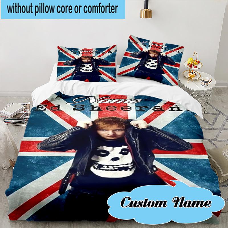 3PCS Custom Name Ed Sheeran music Bedding Set, Including 1pc Duvet Cover And 2pcs Pillowcases, Suitable for dorms and bedrooms Gift