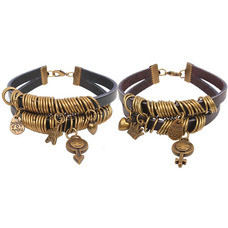 JMXD Vintage Circle Bronze Beaded Bracelet Handmade Gender Symbol Unisex Stretch Skull Infinity Rope Wristband Retro Punk Gift Jewelry