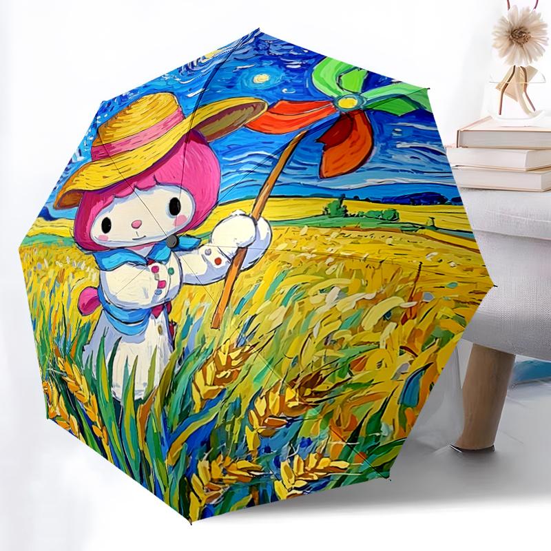 

1pc Van Gogh Starry Night Wheat Field Windmill Umbrella - Automatic Opening/Closing, Portable Folding Design, 8-Bone Iron Frame, Outdoor Umbrella, Fes