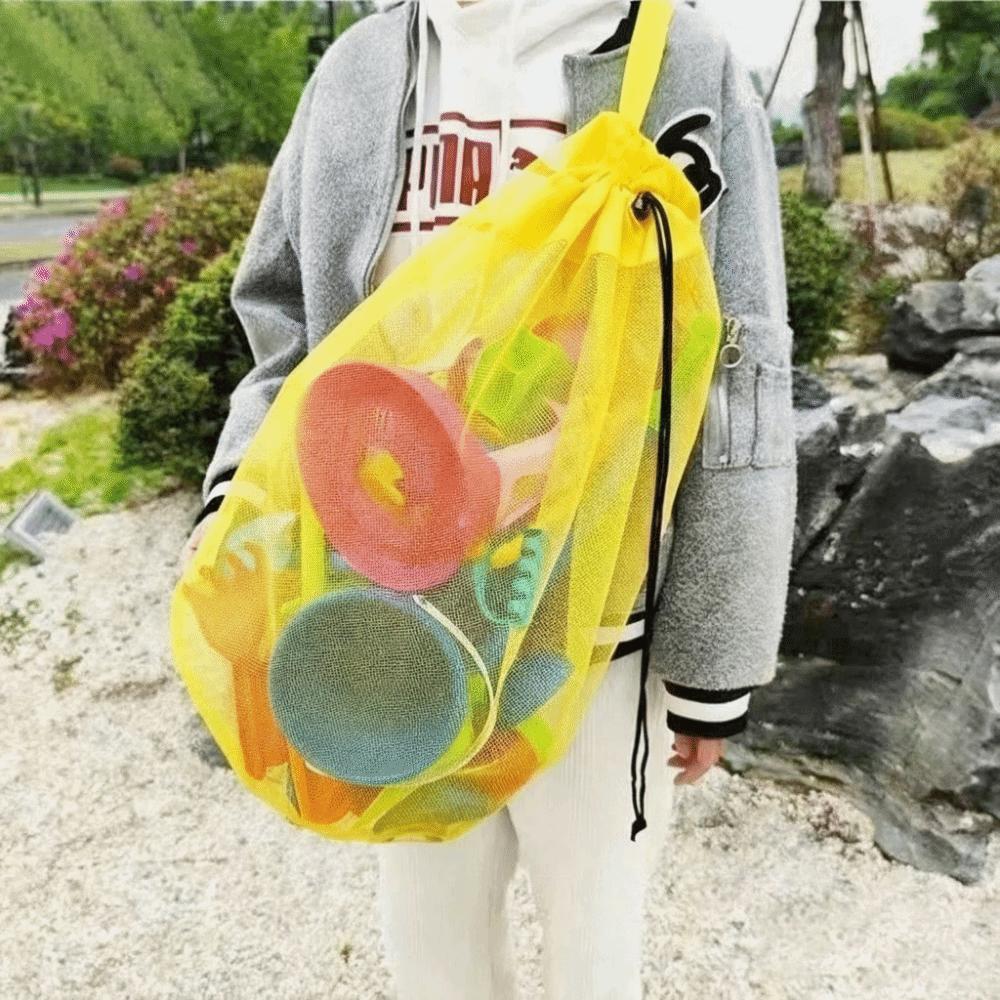 Portable Drawstring Beach Bag Large Capacity Swim Toy Storage Bag Mesh Beach Bag Beach Activities