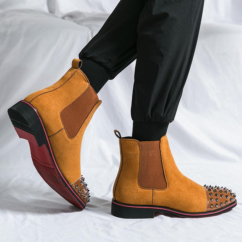 Men Suede Rivet Chelsea Boots Rockstud Shoes Dress Punk Shoes Party Nightclub Blazers Saddle Shoes Plus Size