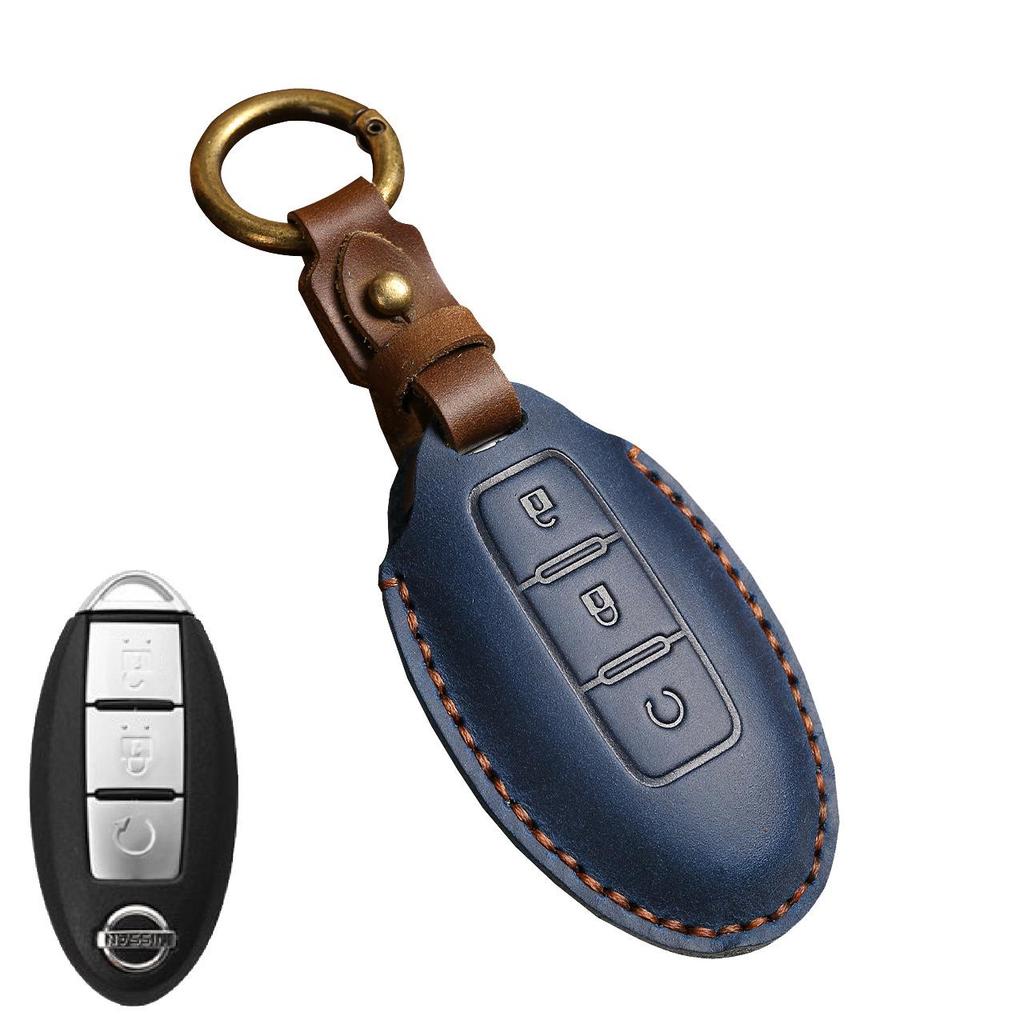 Genuine Leather Key Case for Nissan X-Trail, Teana, Tiida, Sylphy, Qashqai, and Murano