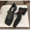 Spring Autumn Women's Luxury Party Shoes Medium Heel Retro Square Toe Velvet Mary Jane Shoes Flat Square Buckle Single Loafers
