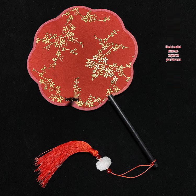 Éventail rond en soie rouge Hanfu ancien, orné d'un long pompon, pour la mariée.
