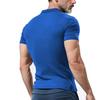 Mens Short Sleeve Waffle Turn Down Collar Solid Casual Polo Shirt