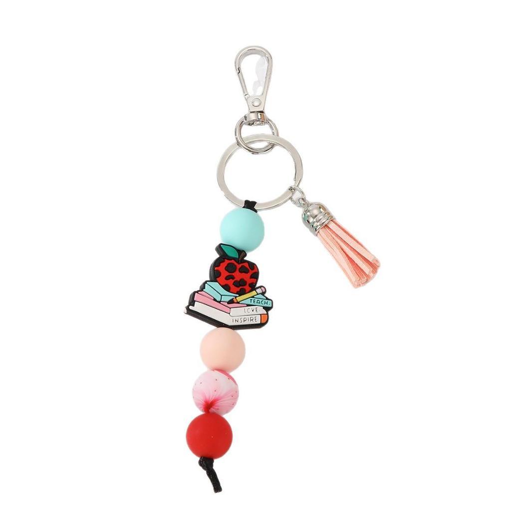 Silicone Beaded Bracelet Keychain with Tassel