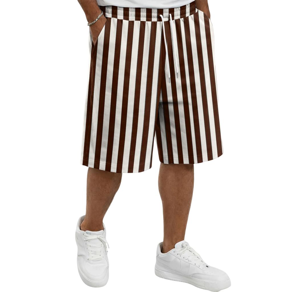 Mens Casual Striped Drawstring Shorts Relaxed Fit Elastic Waistband Lightweight Breathable Fabric Knee Length Pants
