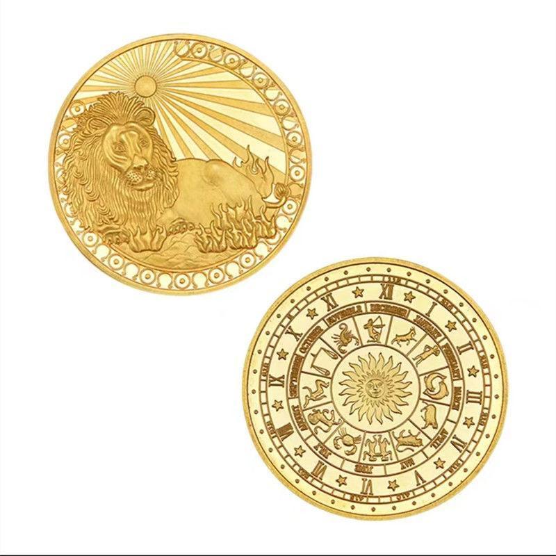 Set of 12 Zodiac Coins, Zodiac Commemorative Coins, Leo Sun God Lucky Coins, Birthday Gifts