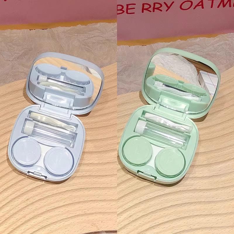 Compact Minimalist Contact Lens Case with Mirror - Leak-proof Storage for Colored Lenses, Ideal for Students