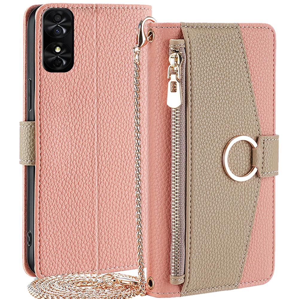 Pro TCL 50 SE Magnetické pouzdro na telefon Peněženka na zip Stojánek Kryt přes tělo s řetízkem a šňůrkou