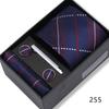 Men's Black & Wine Red Striped Plaid Tie Set with Pocket Square - Formal Wedding Gift Box