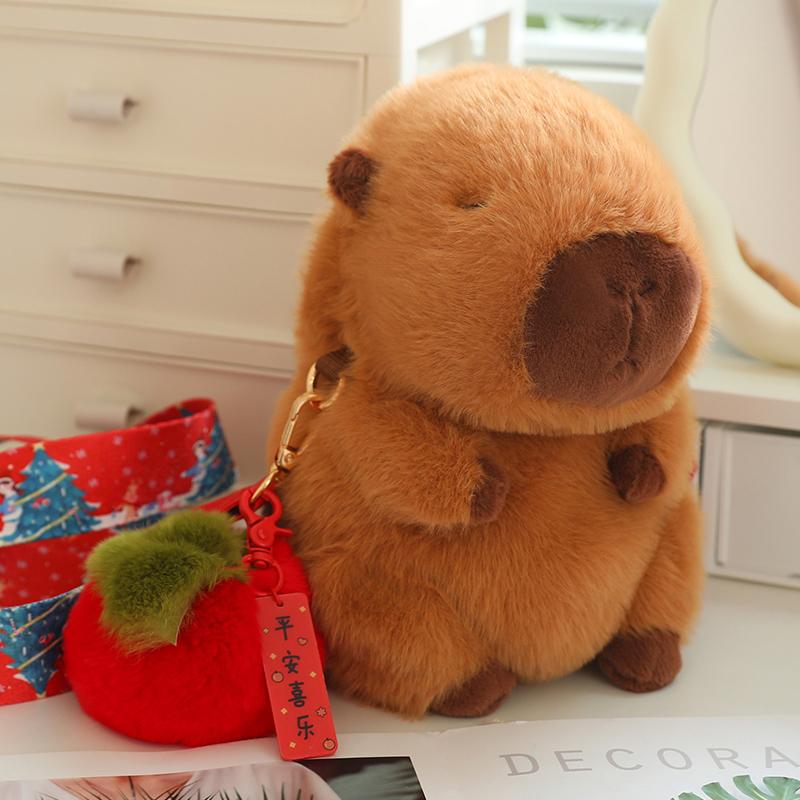 Cute Fluffy Plush Capybara Shoulder Bag Stuffed Poop Persimmon  Capibaras Animals Crossbody Bags Gift For Girl School Present