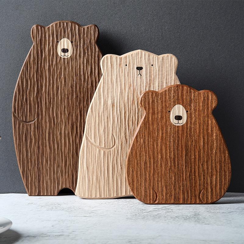 A84X-Wooden Board Cutting Board Cute Bear-Shaped Bread Tray Black Walnut Kitchen Board