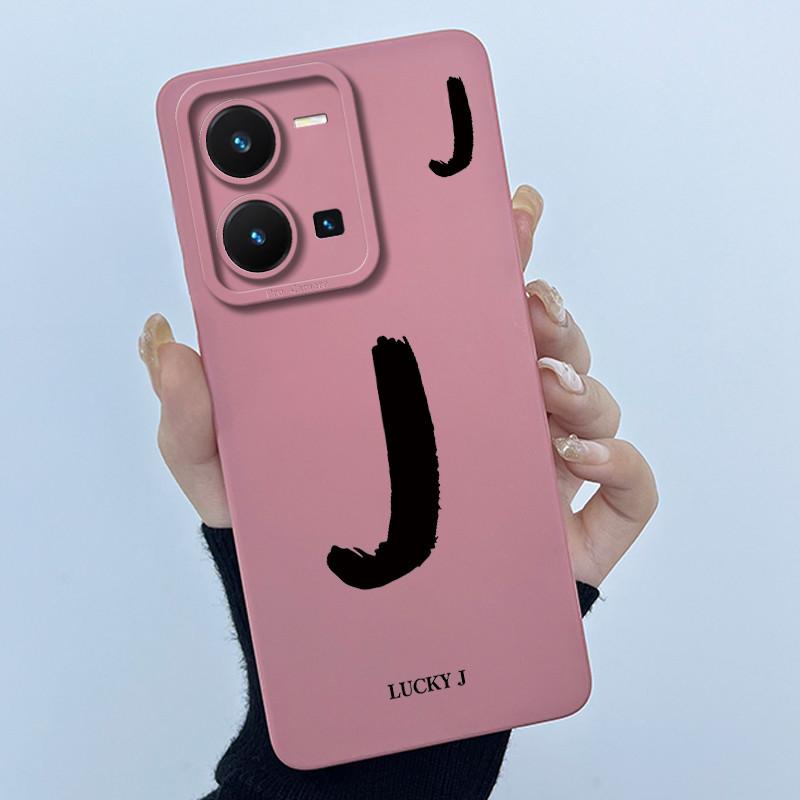 For Vivo Y35 Case Cute Initial Letters Soft Liquid Silicone Back Cover For Vivo Y 35 4G Funda Anti Drop Phone Protector Coque