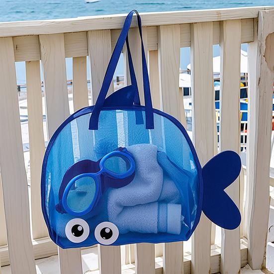 Mesh Beach Bag, Cute Cartoon Fish Shape, with Shoulder Straps Breathable Design, Storage Bag for Beach Toy Swimwear Snacks Outdoor Use