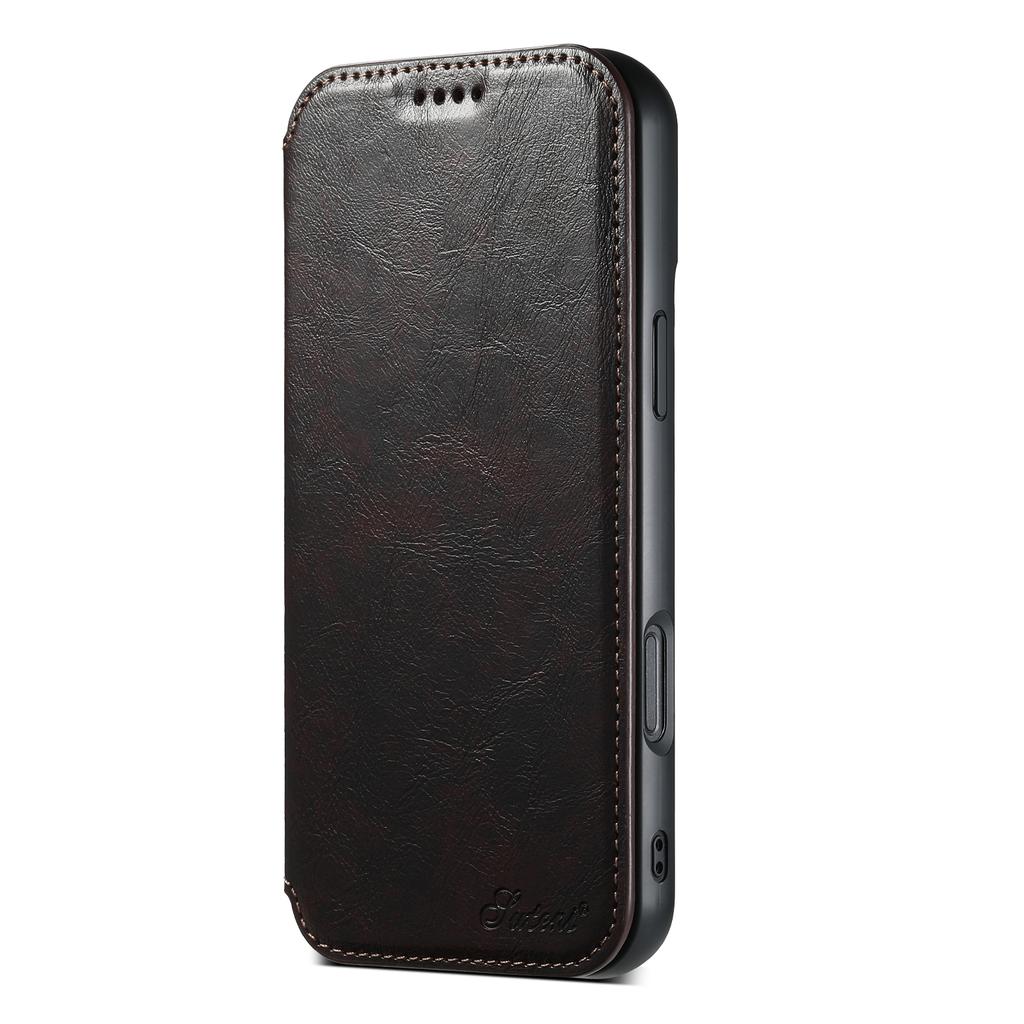 SUTENI J05 For iPhone 16 Deksel Kompatibelt med MagSafe Teksturert PU-skinn Flip-telefondeksel