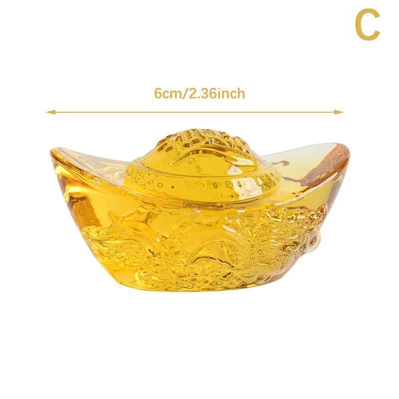 1Pcs 4/5/6/7/8cm Chinese Style Citrine Ingot Gold Crystal Glass Colored Glaze Wealth Money Feng Shui Craft Figurines Home Decor