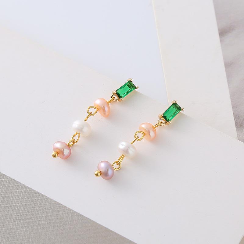 

Hot Sell 100% Natural Freshwater Pearl & Green Crystal 14K Gold Filled Ladies Tassels Stud Earrings For Women No Fade