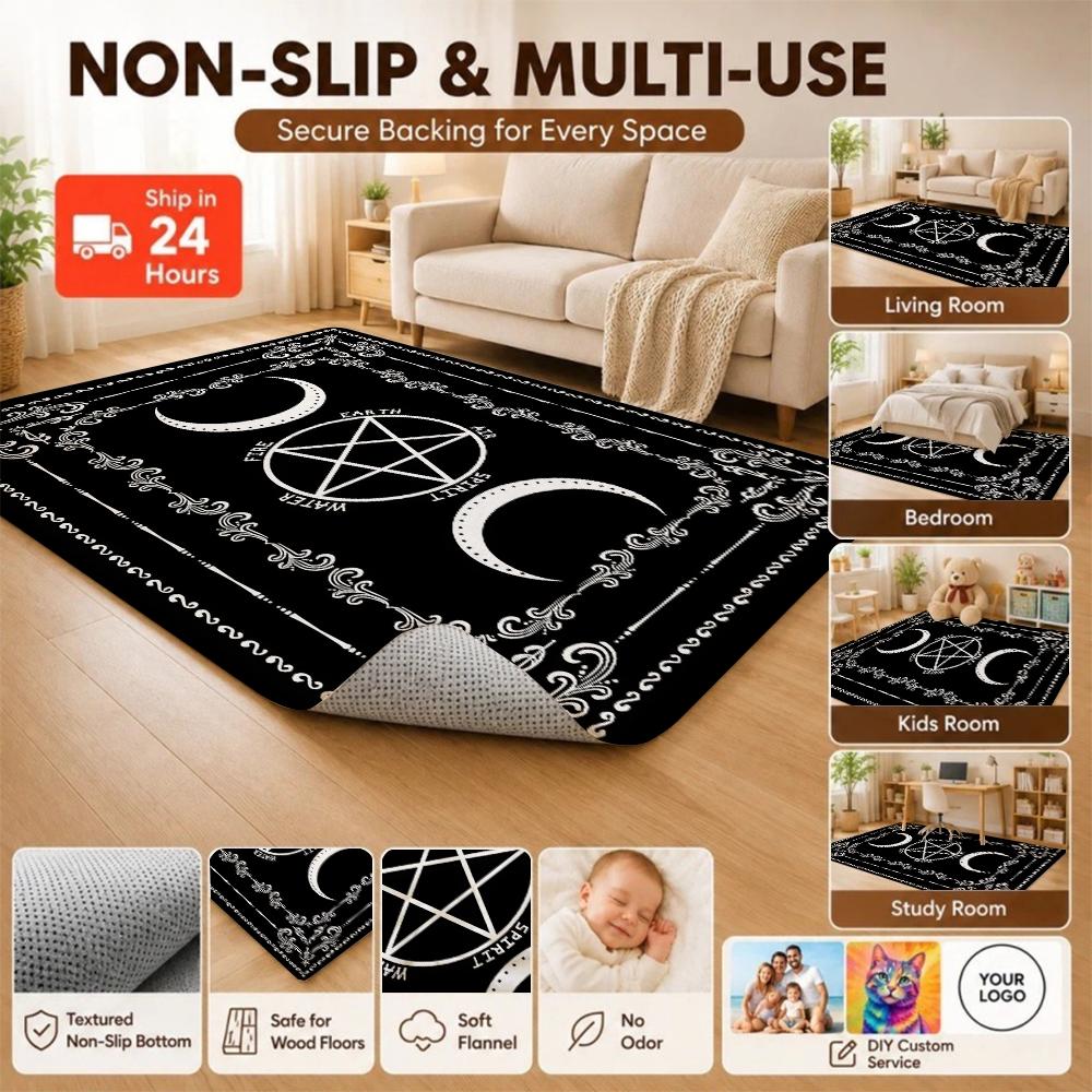 Five Elements Pentacle Double Moons Rectangular Rug Soft Texture Nonslip Carpet For Kids Bedroom Play Area Home Party Decor Holiday Gift
