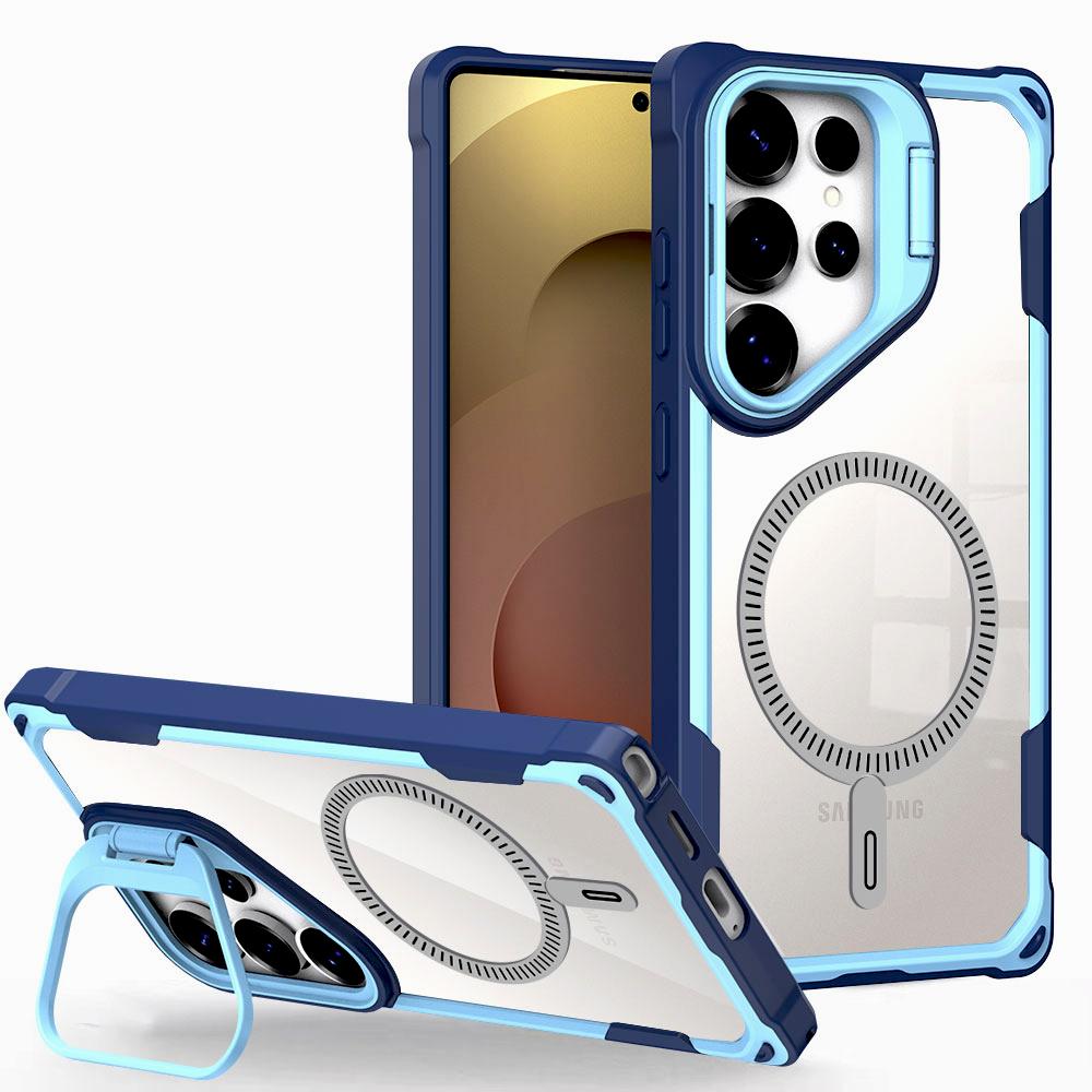 Luxury Transparent Shockproof Armor Case For Samsung Galaxy S25 S24 Ultra Plus Edge S25Ultra Magsafe Wireless Charge Stand Cover