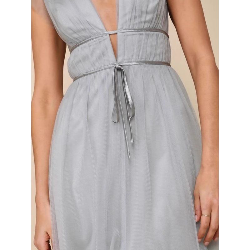 Foreign Trade Order Lu's Double V Sexy dresses for women Flying Sleeves Large Swing Skirt Annual Party Evening dress Lace-up Mesh Skirt