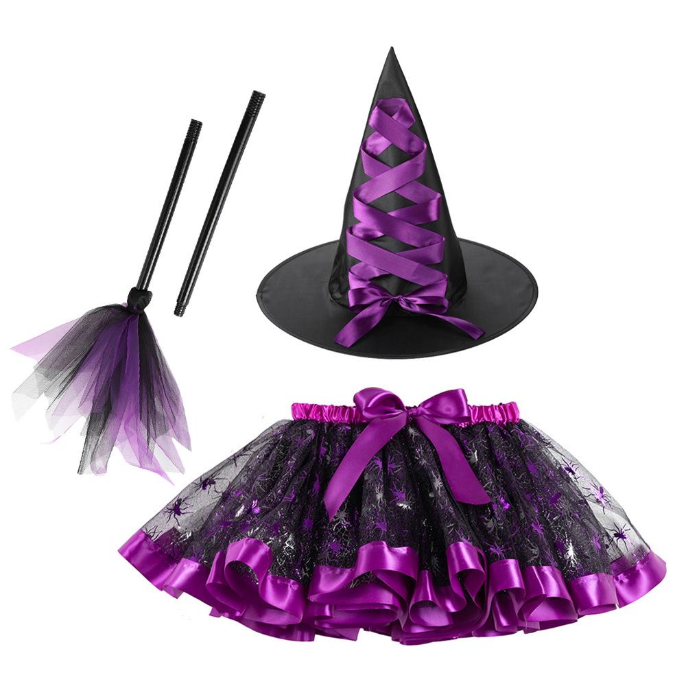 Girls' Halloween Tutu, Witch Hat & Broomstick Fluffy Skirt Set