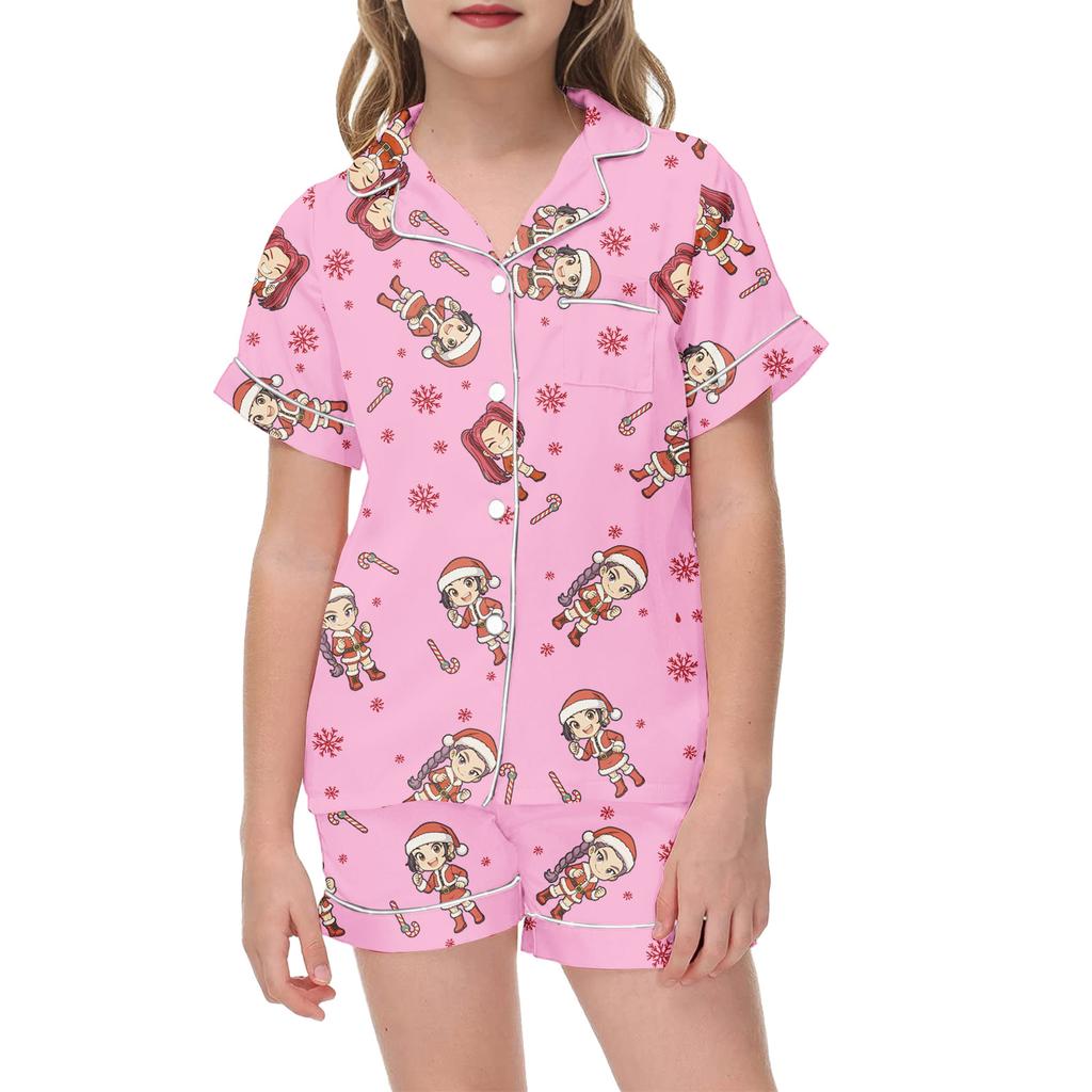 Dziecięcy drukowany zestaw piżamowy - Piżama z krótkim rękawem i szortami