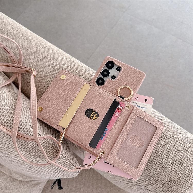 Applicable To Samsung S25Ultra Mobile Phone Case, Lychee Pattern Zipper Bag S25FE Messenger Card S24plus Protective Case